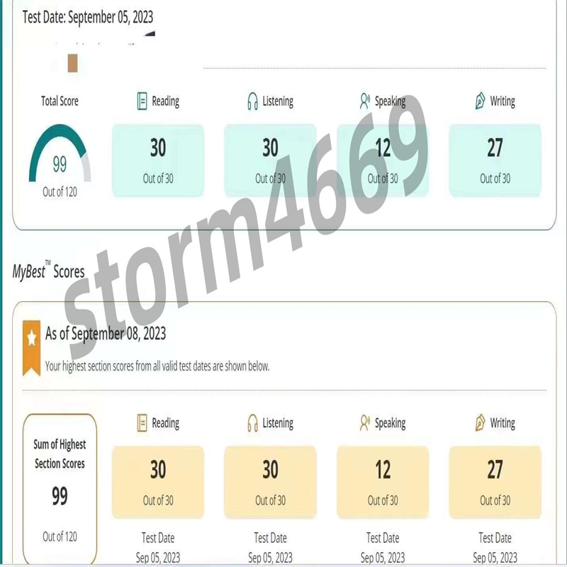 江苏某同学托福考试保分出99